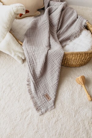 Grauer 4-lagiger Musselin-Baumwollbezug für Babys und Kinder, 100 % Baumwolle / 110 x 110 cm, ZB-139 - 5