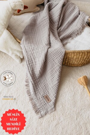 Grauer 4-lagiger Musselin-Baumwollbezug für Babys und Kinder, 100 % Baumwolle / 110 x 110 cm, ZB-139 - 8