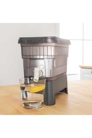 Grauer Kühlschrank mit Wasserhahn und Standwasser – Limonade – Getränkespender, Picknick-Kanister 4 LT - 4