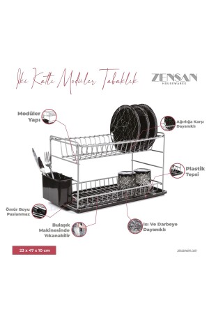 Grauer Pe-beschichteter, modularer Teller-/Geschirrständer aus Edelstahl mit zwei Ebenen (50 cm) Zensan-029 - 1