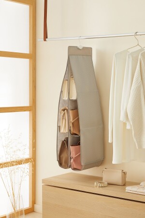 Grauer Taschen-Organizer mit 6 Fächern zum Aufhängen im Schrank, 30 x 97 cm - 2