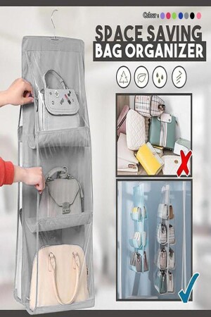 Grauer Taschen- und Schuh-Organizer mit 6 Taschen, Aufbewahrungstaschen-Aufhänger, Strandtaschen-Aufhänger - 2