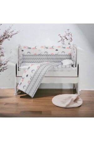 Graues Babyschlafset mit Zickzackmuster 7-teilig 50x100 Weiß - Grau AKH-SLEEPSET - 1