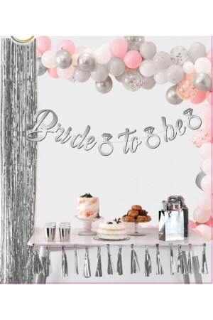 Graues Bachelorette-Party-Konzept-Banner mit silberfarbener „Bride To Be“-Kalligraphie mit Ringdetails - 2