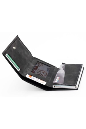 Graues Herren-Geldbörsen-Kartenetui aus echtem Leder mit Mechanismus TRY5550C - 2
