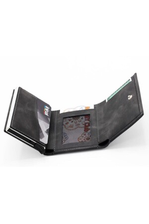 Graues Herren-Geldbörsen-Kartenetui aus echtem Leder mit Mechanismus TRY5550C - 5