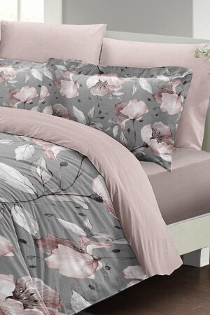 Graues Rosen-Doppelbettbezug-Set aus 3D-Baumwollsatin monohome33552 - 4