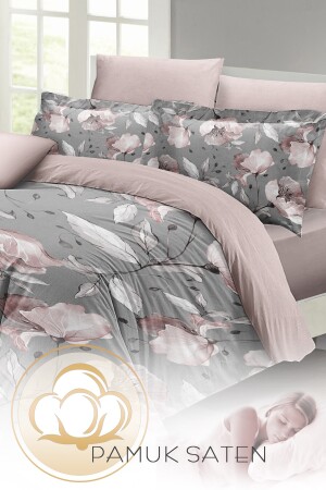 Graues Rosen-Doppelbettbezug-Set aus 3D-Baumwollsatin monohome33552 - 6