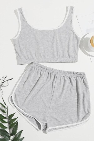 Graues Träger-Crop-Top und Shorts-Nachthemd-Set für Damen - 1