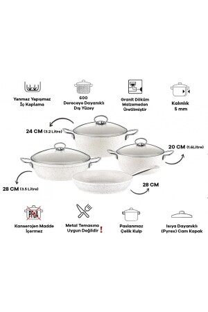 Gravita Kochgeschirr-Set aus Gusseisen, 4-teilig, 7-teilig, Weiß, 2019ST000441 - 3