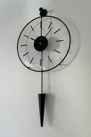 Gravity Pendulum Siyah 40 Çap-80 Boy , Camlı Modern Dekoratif Sarkaçlı Metal Duvar Saatii Meta-040120003 - 4
