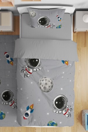 Gray Space and Little Astronaut gemustertes Einzelbettbezug-Set für Babys und Kinder evnev00192 - 2