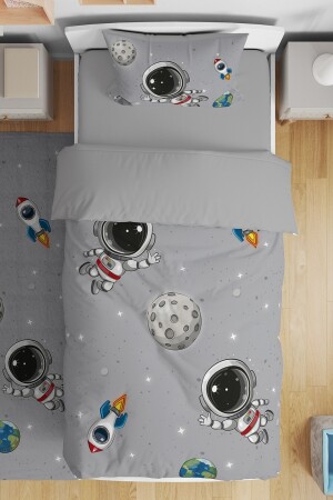 Gray Space and Little Astronaut gemustertes Einzelbettbezug-Set für Babys und Kinder evnev00192 - 3