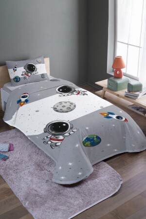 Gray Ye Grey Space and Little Astronaut gemustertes Einzelbettbezug-Set und Tagesdecke evpike000164 - 4