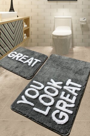 Great Gri 2 Lı Set 60x100 Cm 50x60 Cm Banyo Halısı, Paspas 8682125940540 - 2