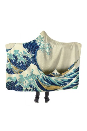 Great Wave Unisex Oversize Kapşonlu Battaniye KP-great-wave - 2