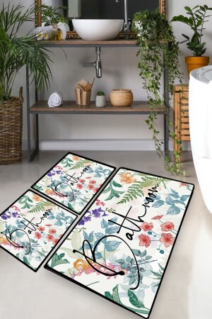 Green In Flower Djt Set of 3 Bathroom Rug Bath Mat 8683264328787 - 1