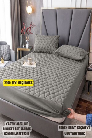 Gri %100 Sıvı Geçirmez Pamuklu Renkli Alez Yatak Koruyucu Kapitone Yatak Alez Yastıklı Set - Nart Home