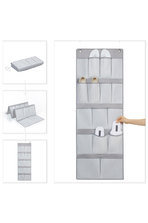 Gri 16 Cepli Çok Amaçlı Askılı Dolap İçi Banyo Mutfak Düzenleyici Terlik Organizer 45x125 OCH.OHA.V061 - 7