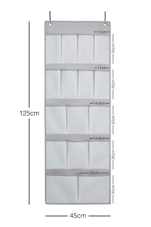 Gri 16 Cepli Çok Amaçlı Askılı Dolap İçi Banyo Mutfak Düzenleyici Terlik Organizer 45x125 OCH.OHA.V061 - 9