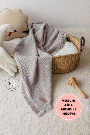 Grauer 4-lagiger Musselin-Cotton-Softness-Musselinbezug für Babys und Kinder, 100 % Baumwolle / 110 x 110 cm - Zeypba