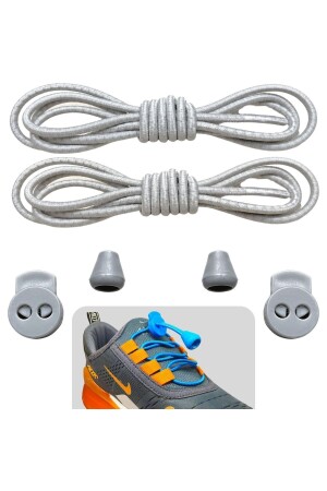 Gri Akıllı Bağcık- Pratik Lastikli Ayakkabı Bağcığı- Spor- Çocuk- Klasik Ve Bot Bağcığı- 1 Çift - 1