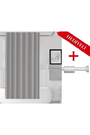 Gri Banyo Perdesi Askı Hediyeli 180x200cm Tek Kanat Duş Perdesi- Renkli Banyo Duş Perdesi - Tropikhome