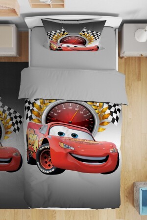 Gri Bayraklı Mcqueen Desenli Tek Kişilik Bebek Çocuk Nevresim Takımı - 2