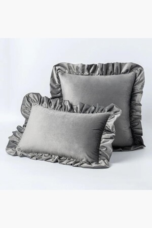 Gri Country Fırfırlı Dikdörtgen Kırlent Kılıfı Yumuşak Dokulu Vintage- İskandinav- Bohem- Yılbaşı - Bc Home