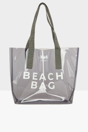 Gri Kadın Beach Bag Baskılı Şeffaf Plaj Çantası M000007257 - 1