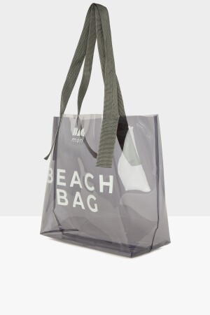 Gri Kadın Beach Bag Baskılı Şeffaf Plaj Çantası M000007257 - 2
