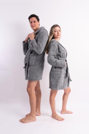 Gri Kırçıllı Unisex Sabahlık Welsoft Peluş UniSabahlıkKırçıl - Sweets Collection