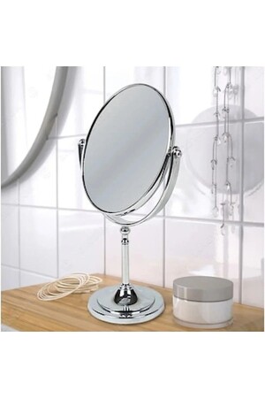 Gri Makyaj Traş Aynası Çift Taraflı Büyüteçli Büyük Boy Ayaklı Oval Ayna - 1
