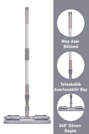 Gri Mandallı - Kıskaçlı Istediğin Bezi Tak Yer Fayans Cam Duvar Yüzey Silme Mopu - 1