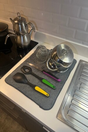 مكنس جفاف الأطباق من الألياف الميكرو فيبر (MNZ-Gray Fluffy Microfiber Dish Drying Mat) 40x50cm - Alorez