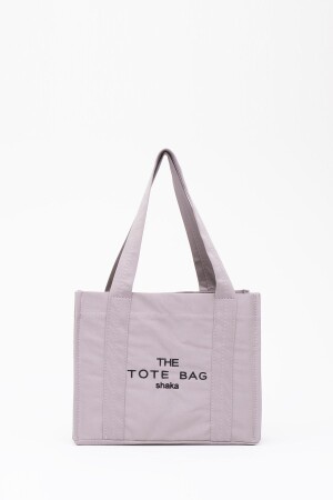 Gri U45 Çıt Çıt Kapatmalı The Tote Bag Işlemeli Kanvas Kumaş Günlük Kadın Kol Ve Omuz Çantası 25x30 S225-00106 - 1