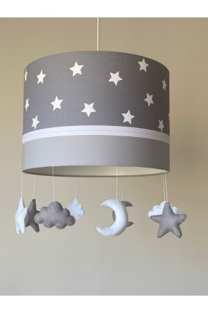 Gri Üzeri Beyaz Yıldız Beyaz Şerit Gri Renk Çocuk-bebek Odası Tasarım Avize Pfd54 - Leobabyroom