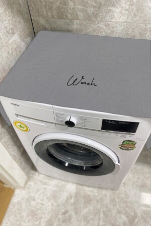 Gri Wash Nakış Işlemeli Çamaşır Makina Örtüsü Banyo Dekorasyon Koruyucu Kılıf - Hanles