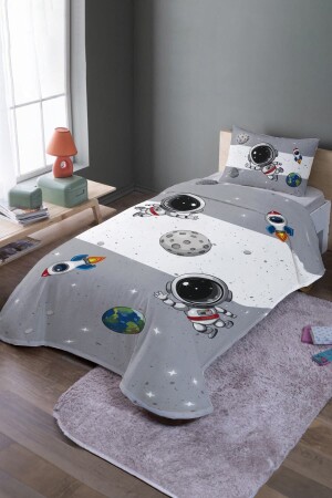 MNZ-Gray Ye Gray Space and Little Astronaut نمطية غطاء غطاء واحد غطاء السرير وفرشة السرير - Evpanya