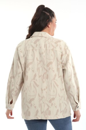 Große beige Jacke aus Jacquard mit Fake-Knöpfen - 7