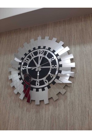 Große dekorative silberne Sonnen-Wanduhr, moderne türkische Ziffern, verspiegeltes Plexiglas auf MDF, 60 x 60 cm - 10