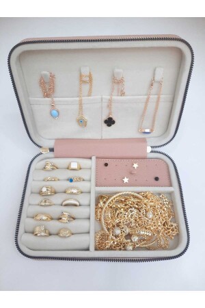 Große Größe (14×21) Organizer Schmuck Aufbewahrungsbox Reise Schmuck Tasche Leder Holzetui BTAKI103534103534 - 2