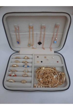 Große Größe (14×21) Organizer Schmuck Aufbewahrungsbox Reise Schmuck Tasche Leder Holzetui BTAKI103534103534 - 2