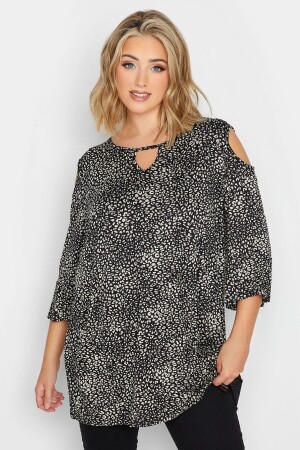 Große Schulterbluse mit detailliertem Muster 302487 - 1