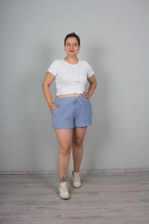 Große Shorts aus knitterigem Stoff, Blau Şt013 - 1