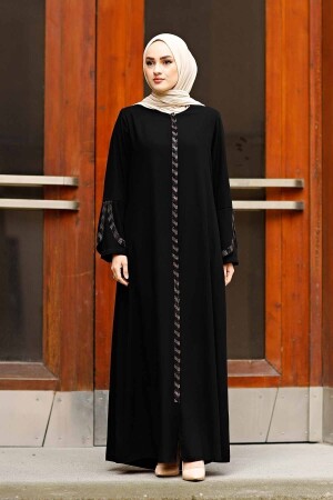 Große, steingestreifte Damen-Abaya mit Ärmeldetail, Laser-Stone-Abaya aus Kreppstoff - Istanbul Styles