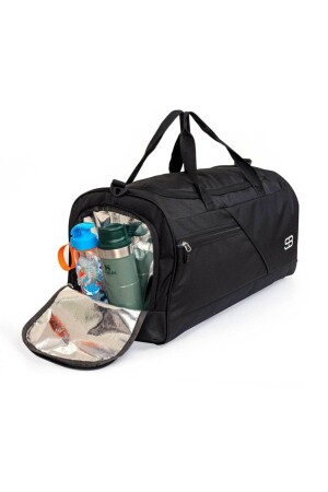 Große Unisex-Sport-, Fitness- und Reisetasche mit Schuhfach, Thermoskanne, Schwarz - 1