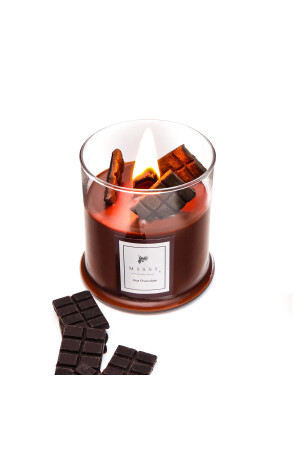 Große vegane Kerze mit heißem Schokoladenduft aus geblasenem Glas mit Holzdocht (380 g) HTCHCHBY1 - 1