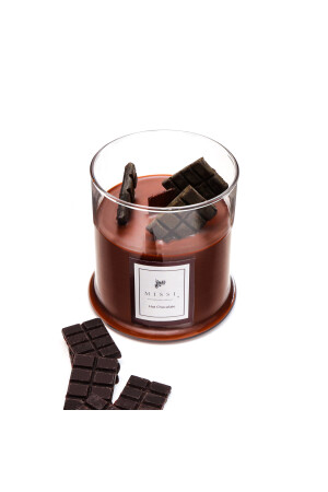 Große vegane Kerze mit heißem Schokoladenduft aus geblasenem Glas mit Holzdocht (380 g) HTCHCHBY1 - 3