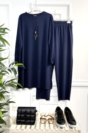 Großer Laurel Corded Full Flexible Double Suit – Halskette als Geschenk – Marineblau - Aşkı Endam